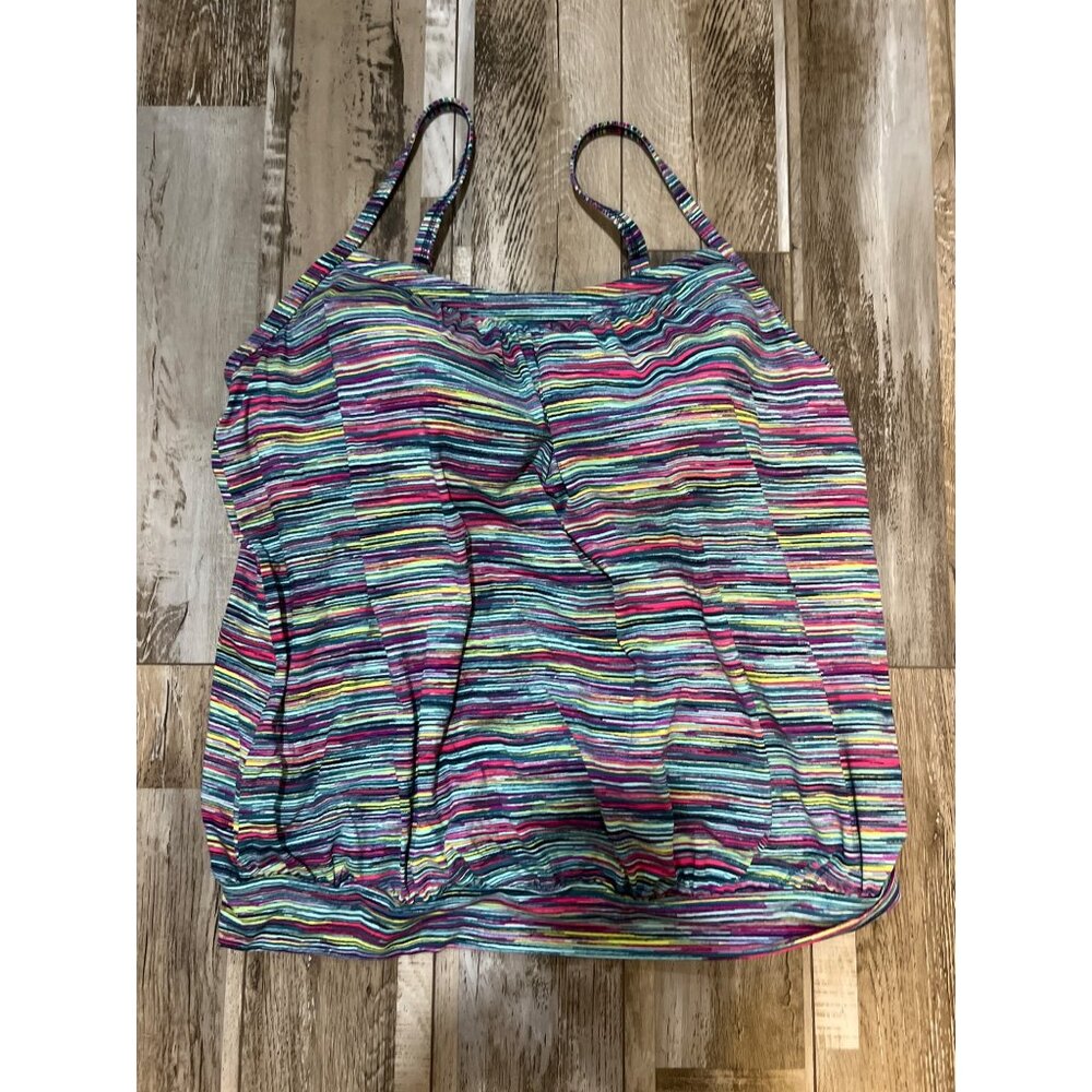 Lands' End Womens Chlorine Resistant Blouson Tankini Top Deep Sea Navy/spaced